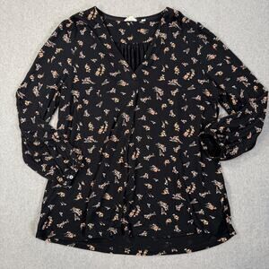 FatFace Black Floral Blouse Women's 14 Us/18/UK V-Neck Long Sleeve